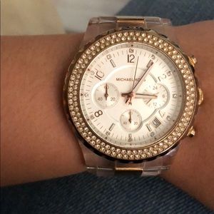Michael Kors clear and rose gold watch